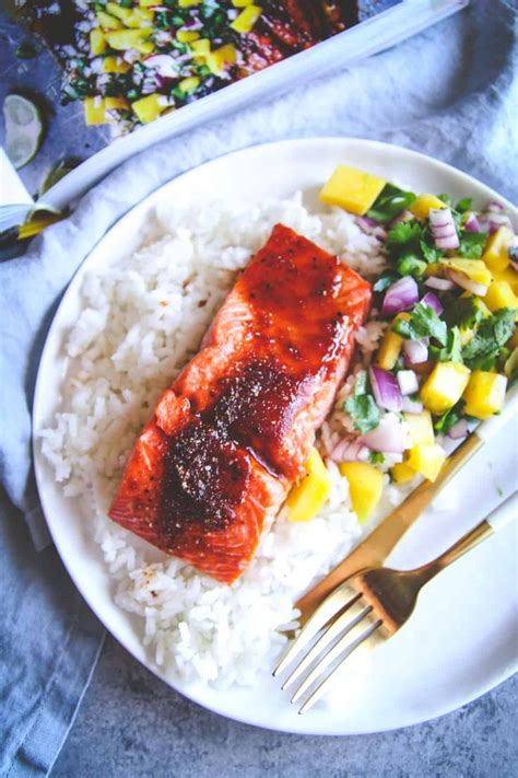 This easy, homemade salsa is perfect for salmon, fish tacos, chicken, and of course, dipping with chips! Baked BBQ Salmon With Mango Salsa | Recipe | Mango salsa salmon, Bbq salmon, Mango salsa recipes