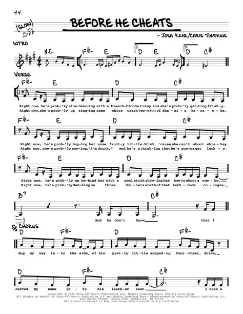 Before He Cheats Sheet Music Carrie Underwood Real Book Melody Lyrics Chords