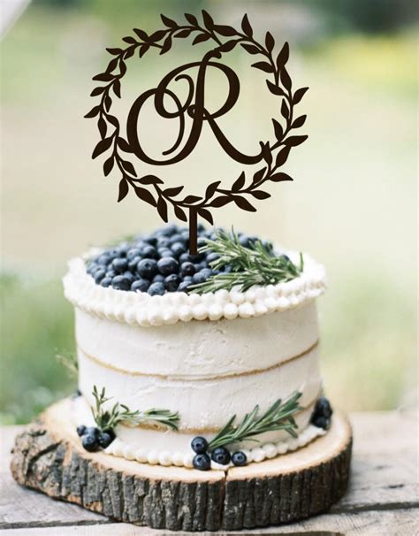 Wedding Cake Topper Wreath Monogram Rustic Cake Topper Wedding Initial