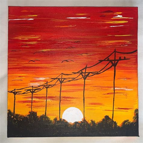 Acrylic Silhouette Sunset Painting Etsy