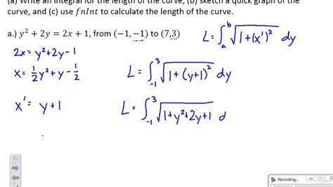 Ap Calc Bc Section 84 Lengths Of Curves Youtube
