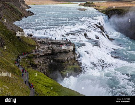 Gullfoss Island Wasserfälle Und Die Hvita Schlucht In Island Sommer