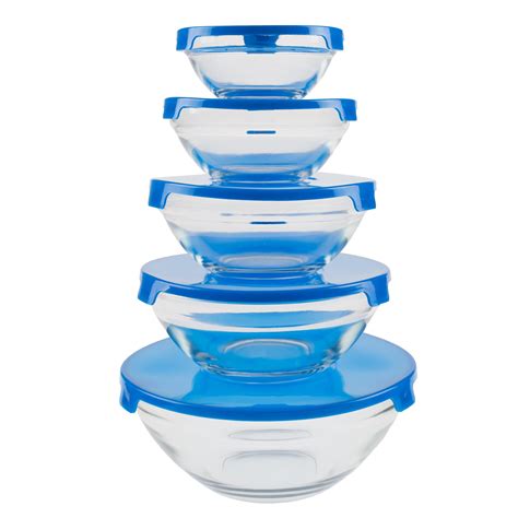 Glass Food Storage Containers With Snap Lids 10 Piece Set By Chef Buddy Blue