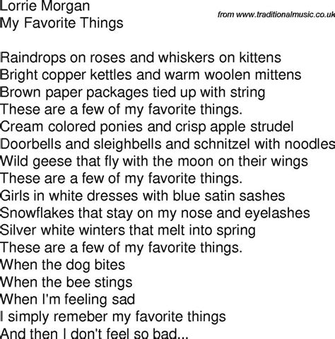 Folk Lyrics For My Favorite Things By Lorrie Morgan Lyrics Sound Of Music My Favourite