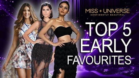 Miss colombia paulina vega, miss jamaica kaci fennell, miss ukraine diana harkusha, miss netherlands yasmin verheijen, and miss usa nia sanchez stand on stage. TOP 5 FRONT RUNNERS IN MISS UNIVERSE 2019! - YouTube