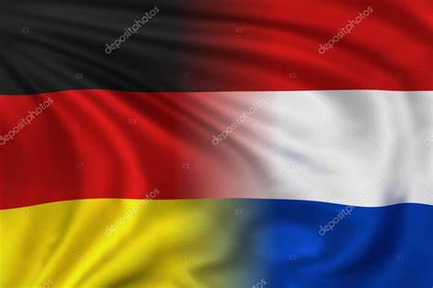 Die flagge der bundesrepublik deutschland, offiziell bundesflagge, ist ein deutsches hoheitszeichen und staatssymbol und zeigt laut art. Deutschland und Niederlande Flagge — Stockfoto ...