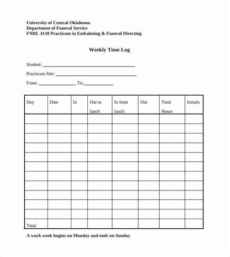 Work Hours Log Sheet Luxury 9 Weekly Log Templates To Download Free Classroom Newsletter