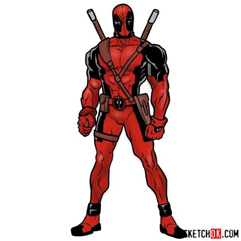 How To Draw Deadpool In Full Growth Sketchok Step By Step Drawing