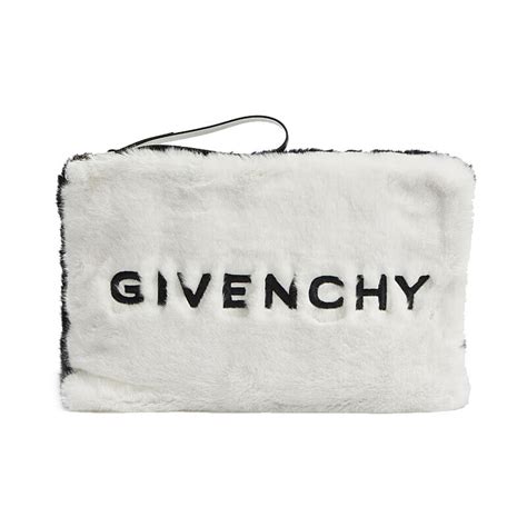 Givenchy Large Logo Faux Fur Clutch Bag Black And White Handbagholic