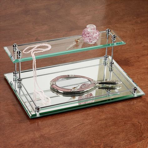 Two Tier Glass Mirrored Valet Vanity Tray
