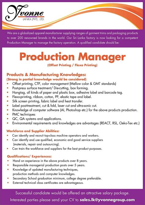 Free marketing director job description. Production Manager