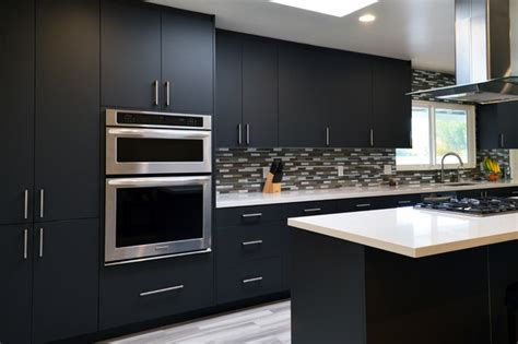 We love adding a warm color of brown, into this kitchen where is preferred cool tones like grays, with, and black! super matte grey contemporary - Contemporary - Kitchen ...