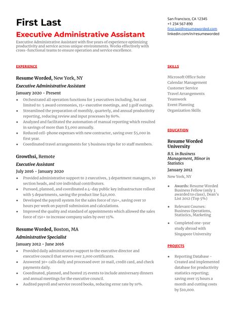 executive administrative assistant resume examples for 2024 resume worded