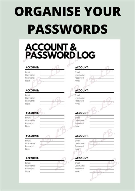 Simple Printable Password Cheat Sheet Pdf Account Log Etsy España