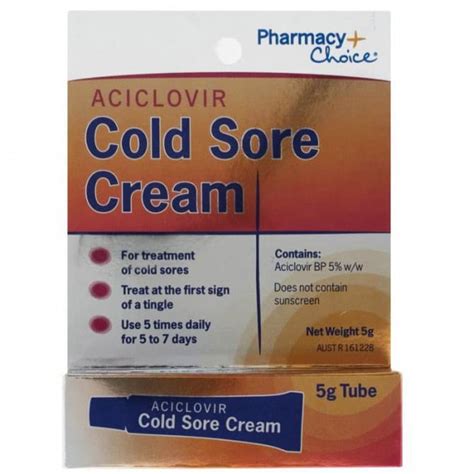 Pharmacy Choice Aciclovir Cold Sore Cream Tube 5g 9316100905611