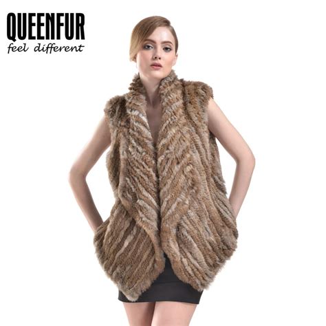Queenfur 2017 New Real Knitted Rabbit Fur Vest Genuine Rabbit Fur Sleeveless Jacket For Women