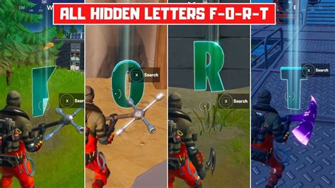 All Hidden Letters In Fortnite Week 1 4 Search Hidden Letters F O R T Fortnite Chapter 2