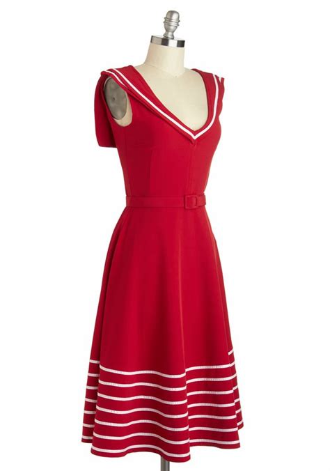 Either Oar Dress Mod Retro Vintage Dresses Cute Red