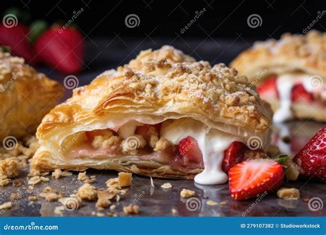 Flaky Puff Pastry Turnover With Cream Cheese Strawberry And Graham