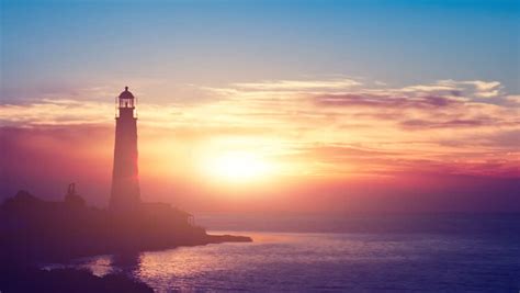 Beautiful Nightly Seascape With Lighthouse Stock Footage Video 100