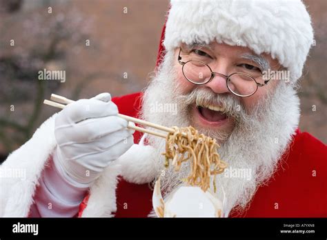 Santa Claus Eating Chinese Food Photo Stock Alamy