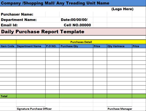 Design Daily Purchase Report Template Archives Free Report Templates