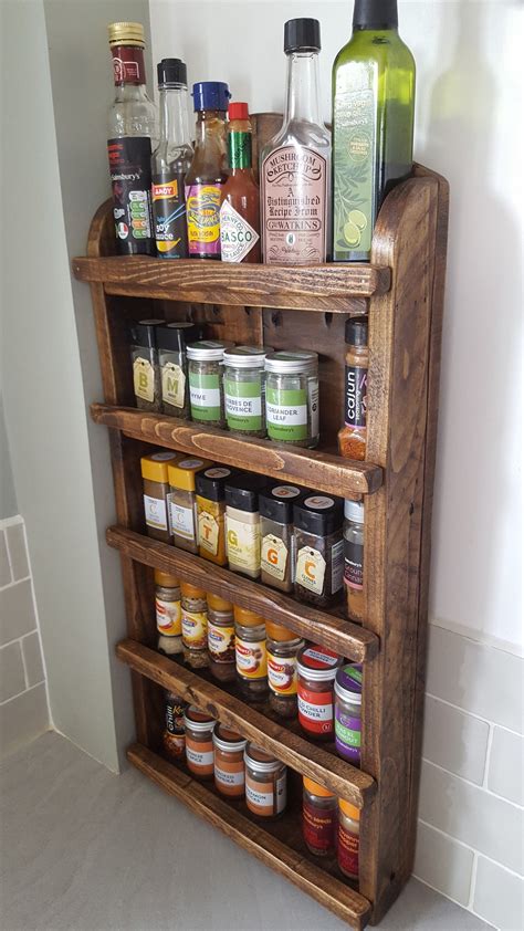 Handmade Rustic Wooden Spice Rack Wall Mountable On Request Etsy