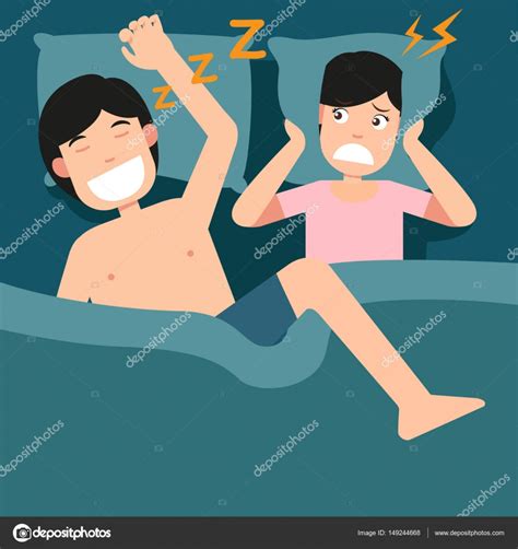 man snoring and woman can not sleep sleeping problems unhealthy stock vector image by