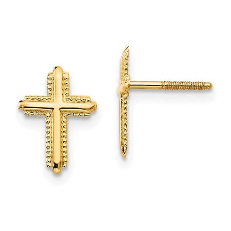 14k Yellow Gold Cross Religious Post Stud Earrings Fine Mothers Day