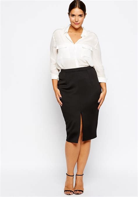 Fashion Design Curve Midi Workwear Skirt Women Plus Size Pencil Skirt