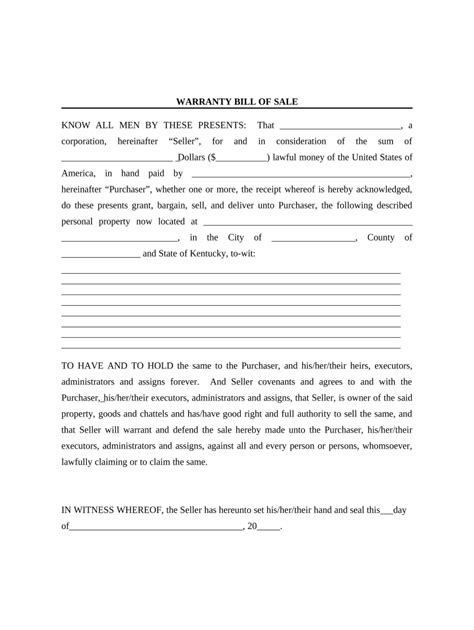 6 baris soyer , beginning of a new era for insurance warranties ? Bill of Sale with Warranty for Corporate Seller - Kentucky Doc Template | PDFfiller