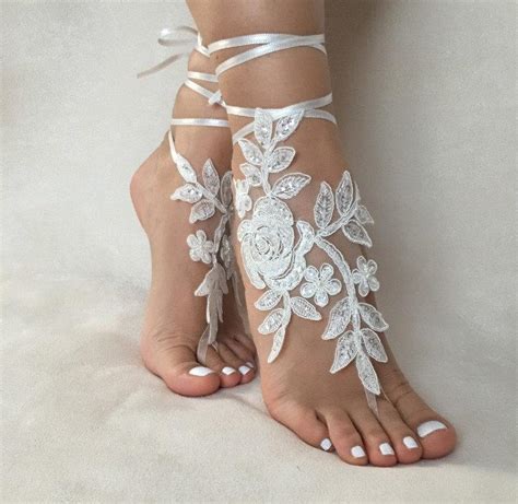 free ship ivory foot jewelry lace sandals beach wedding barefoot