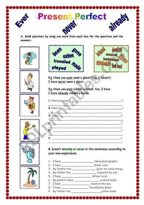 Present Perfect 08 04 09 ESL Worksheet By Manuelanunes3