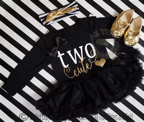 2nd Birthday Toddler Dresses Two Cute Gold Glitter Black Year Old