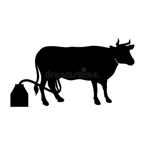 Silhouette Icon Cow And Milking Machine Simple Icon Of Agricultural Milk Products And Milking