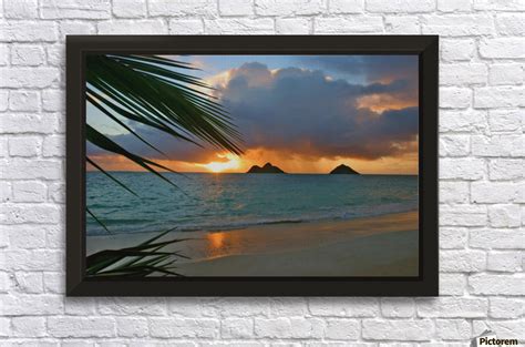 Hawaii Oahu Dramatic Sunrise At Lanikai Beach Mokulua Islands Palm