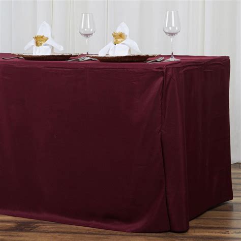 8ft Burgundy Fitted Polyester Rectangular Table Cover Tableclothsfactory