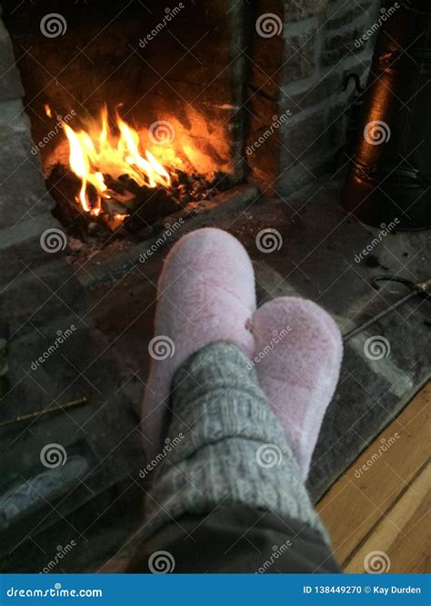 Feet In Front Of A Log Fire Stock Photo Image Of Feet Cosy