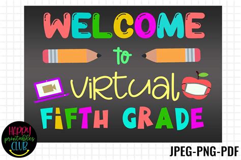 Chalkboard Welcome Virtual Fifth Grade Graphic By Happy Printables Club