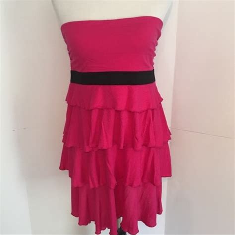Express Dresses Express Hot Pink Tiered Ruffle Tube Top Dress