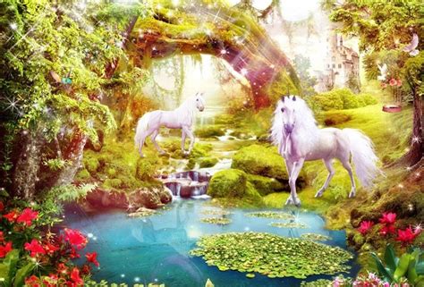 Magical Forest Unicorn Kids Photo Wallpaper Fairy Tale Wall Etsy