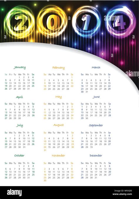 January 2014 Calendar Stock Vector Images Alamy