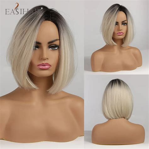 easihair ombre ash blonde short bob wigs for women heat resistant synthetic hair wigs for women