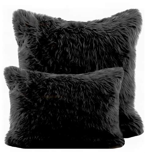 Black Shag Pillow Black Fur Pillow Black Pillow Black Pillows