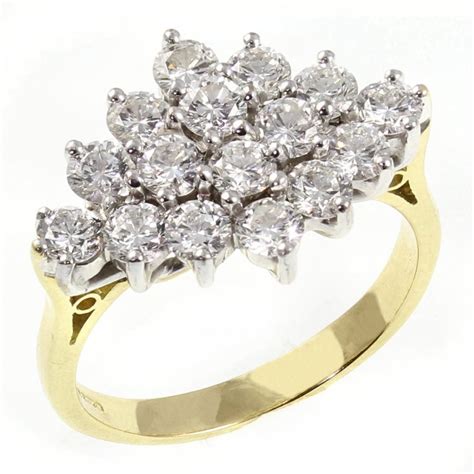 18ct Yellow Gold 200ct Boat Shape Diamond Cluster Ring Jewellery