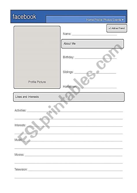 Social Media Profile Esl Worksheet By Jocasta04