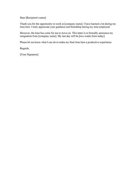 Two Week Resignation Letter Examples Collection Letter Templates