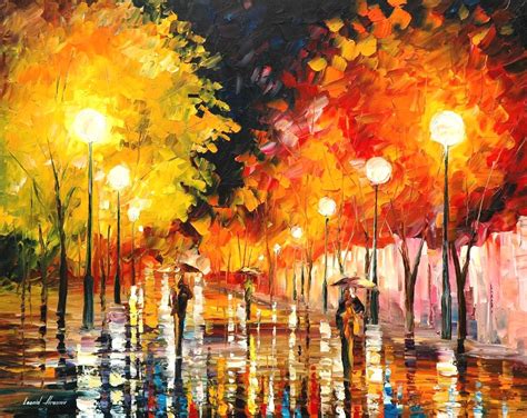 Rainy Night — Palette Knife Oil Painting On Canvas By Leonid Afremov In