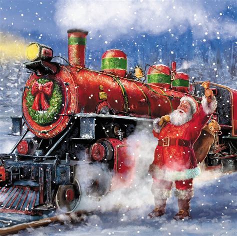 Father Christmas And His Train Christmas Scenes Christmas Paintings