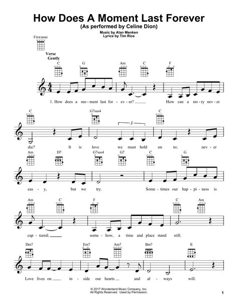 Alan Menken How Does A Moment Last Forever Sheet Music Notes Chords